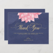 ネイビー赤面フローラ結婚ダリアサンキューカード サンキューカード (正面/裏面)