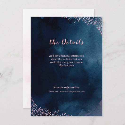 ネイビー赤面フローラ結婚ラスティックの挿入カード エンクロージャーカード (正面/裏面)