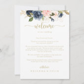 ネイビー赤面フローラ結婚金ゴールドの歓迎レター (正面)