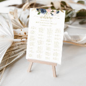 ネイビー赤面フローラ金ゴールドのアルファベット順の座席表 ポスター