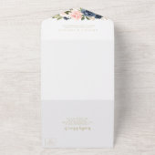 ネイビー赤面フローラ金ゴールドジオメト結婚リ オールインワン招待状 (外側)