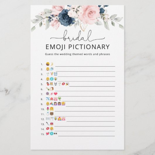 ネイビー赤面ブライダルシャワー絵文字ゲーム (正面)