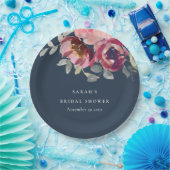 ネイビー赤面ブルゴーニュバラフローラブライダルシャワー ペーパープレート (パーティー)