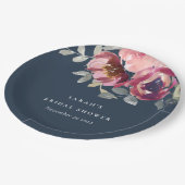 ネイビー赤面ブルゴーニュバラフローラブライダルシャワー ペーパープレート (アングル)