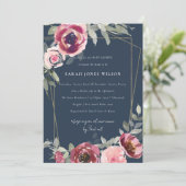 ネイビー赤面ブルゴーニュバラフローラベビーシャワー招待状 サンキューカード (スタンド正面)