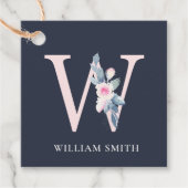 ネイビー赤面ブルーフローラアルファベット名W フェイバータグ (正面)