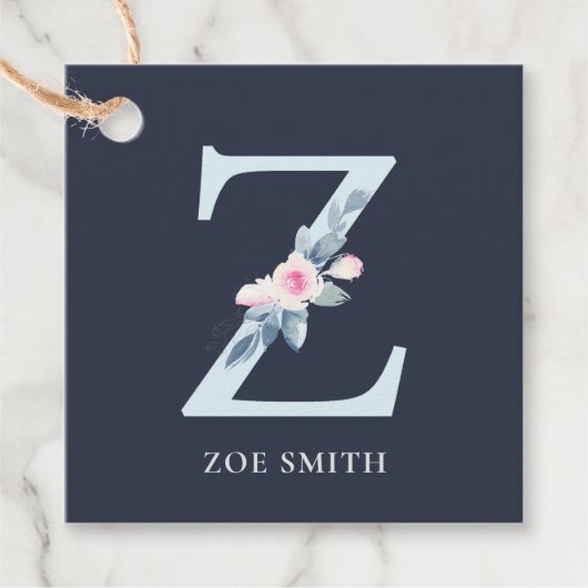 ネイビー赤面ブルーフローラアルファベット名Z フェイバータグ (正面)