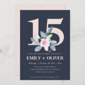 ネイビー赤面ブルーフローラ15周年記念 招待状 (正面/裏面)