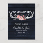 ネイビー赤面ブルーミング〔雄ジカの〕枝角カントリーシ結婚ック 案内ポストカード (正面)