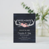 ネイビー赤面ブルーミング〔雄ジカの〕枝角カントリーシ結婚ック 案内ポストカード (スタンド正面)