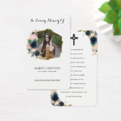 ネイビー赤面ブロッサム写真葬式祈りの言葉カード (デスク)