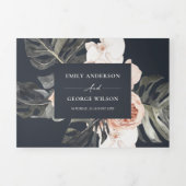 ネイビー赤面ラストモンスターフローラウォーター結婚カラー 三つ折り招待状 (カバー)