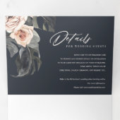 ネイビー赤面ラストモンスターフローラウォーター結婚カラー 三つ折り招待状 (内部最初)