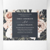 ネイビー赤面ラストモンスターフローラウォーター結婚カラー 三つ折り招待状 (内部中)