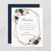 ネイビー赤面幾何結婚フレームサンキューカード (正面/裏面)