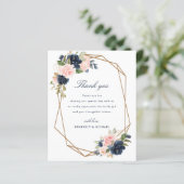 ネイビー赤面幾何結婚フレームサンキューカード (スタンド正面)