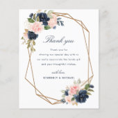 ネイビー赤面幾何結婚フレームサンキューカード (正面)