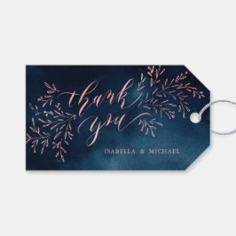 ネイビー赤面感謝してい書道は素朴なフローラ ギフトタグ