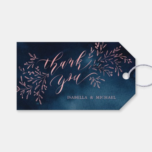 ネイビー赤面感謝してい書道は素朴なフローラ ギフトタグ (正面(横))