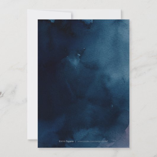 ネイビー赤面書道の素朴な結婚フローラ 招待状 (裏面)