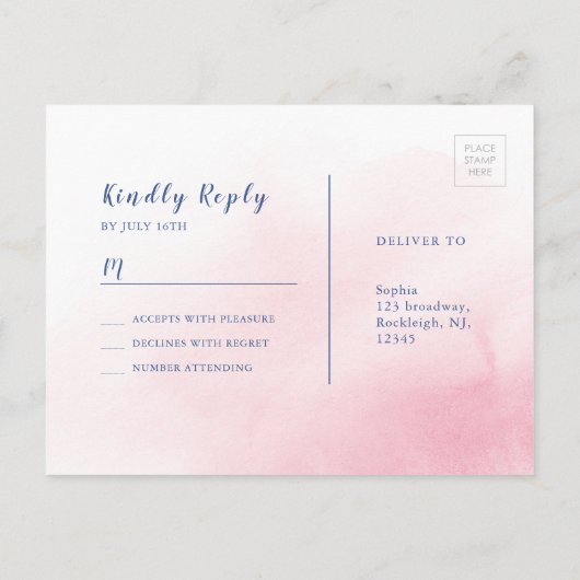 ネイビー赤面書道ラスティックフローラ結婚式RSVP インビテーションポストカード (裏面)