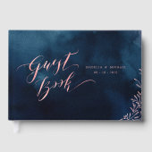 ネイビー赤面書道ラス結婚ティックのゲストブック ゲストブック (正面)