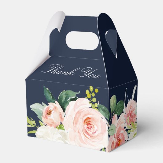 ネイビー赤面水彩色フローラ結婚式の引き出物箱 フェイバーボックス (裏面サイド)