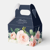 ネイビー赤面水彩色フローラ結婚式の引き出物箱 フェイバーボックス (正面サイド)