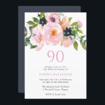 ネイビー赤面水彩花90thバースデーパーティー 招待状<br><div class="desc">ネイビー赤面水彩花90thバースデーパーティー招待状ニッチとネストストアのマッチングコレクションを参照</div>
