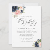 ネイビー赤面水色フローラ  招待状 (正面)