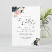 ネイビー赤面水色フローラ  招待状 (スタンド正面)