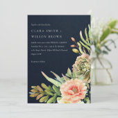 ネイビー赤面砂漠の多肉性のサボテン結婚の葉 招待状 (スタンド正面)