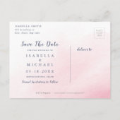 ネイビー赤面素朴なフローラ書の日付を保存 案内ポストカード (裏面)