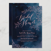 ネイビー赤面素朴フローラ書道ブライダルシャワー 招待状 (正面/裏面)