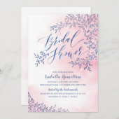 ネイビー赤面素朴フローラ書道ブライダルシャワー 招待状 (正面/裏面)