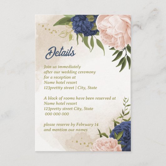 ネイビー赤面花葉緑 エンクロージャーカード (正面)