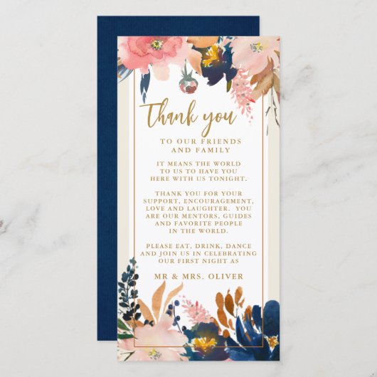 ネイビー赤面金ゴールドウェディングレセプションテーブルサンキュー (正面/裏面)