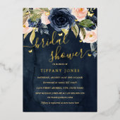 ネイビー赤面金ゴールドバタフライブライダルシャワー 箔招待状 (正面)