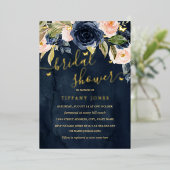 ネイビー赤面金ゴールドバタフライブライダルシャワー 箔招待状 (立ち正面)