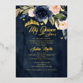 ネイビー赤面金ゴールドバタフライミスカンスキンセアニェラ 箔招待状 (正面)