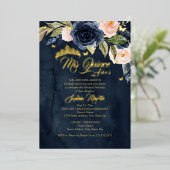 ネイビー赤面金ゴールドバタフライミスカンスキンセアニェラ 箔招待状 (立ち正面)