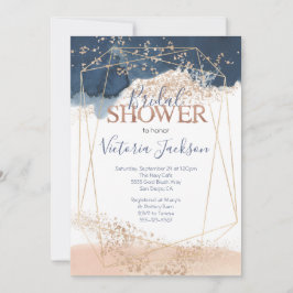 ネイビー赤面金ゴールドブライダルシャワー 招待状