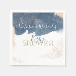 ネイビー赤面金ゴールドベビーリビールシャワー招待 スタンダードカクテルナプキン