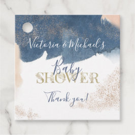 ネイビー赤面金ゴールドベビーリビールシャワー招待 フェイバータグ