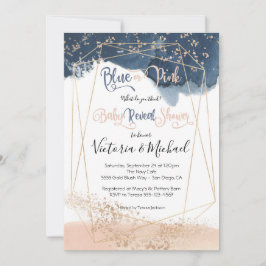 ネイビー赤面金ゴールドベビーリビールシャワー招待 招待状
