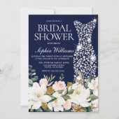 ネイビー赤面&ホワイト結婚ズドレスブライダルシャワー 招待状 (正面)