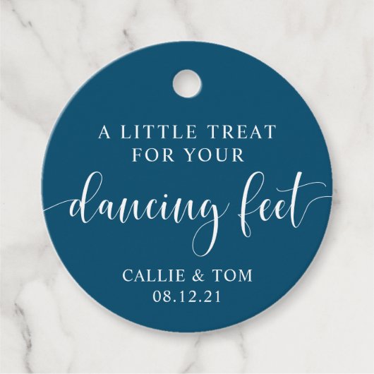ネイビー踊り足フリップフロップ結婚式の引き出物ラベル フェイバータグ (正面)