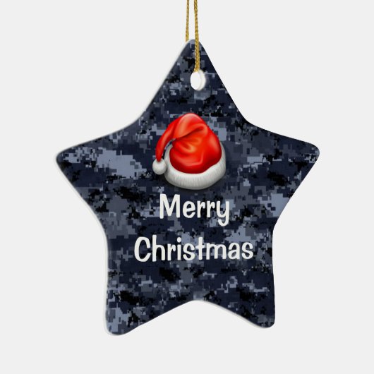 ネイビー迷彩柄Tシャツメリークリスマスオーナメント セラミックオーナメント (右)