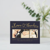 ネイビー金ゴールドありがとうスクリプトタイポグラフィ写真 ポストカード (スタンド正面)