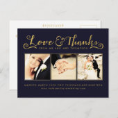 ネイビー金ゴールドありがとうスクリプトタイポグラフィ写真 ポストカード (正面/裏面)